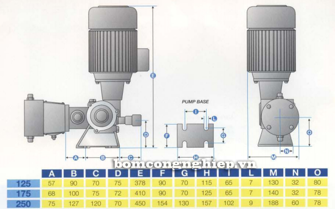 Bảng thông số chi tiết kích thước của bơm định lượng Doseuro RB-B250N