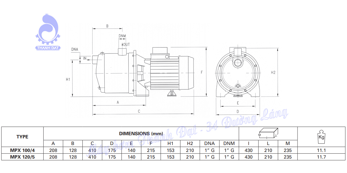 Máy bơm đầu Inox Pentax MPX