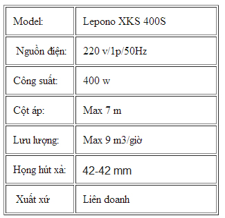 Th&ocirc;ng số kỹ thuật của bơm ch&igrave;m nước thải Leopono XKS-400S