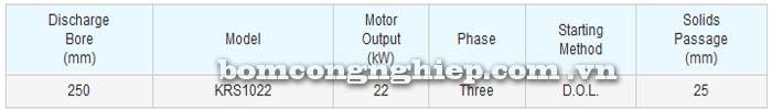 Bảng thông số kỹ thuật chi tiết của máy bơm Tsurumi KRS 1022